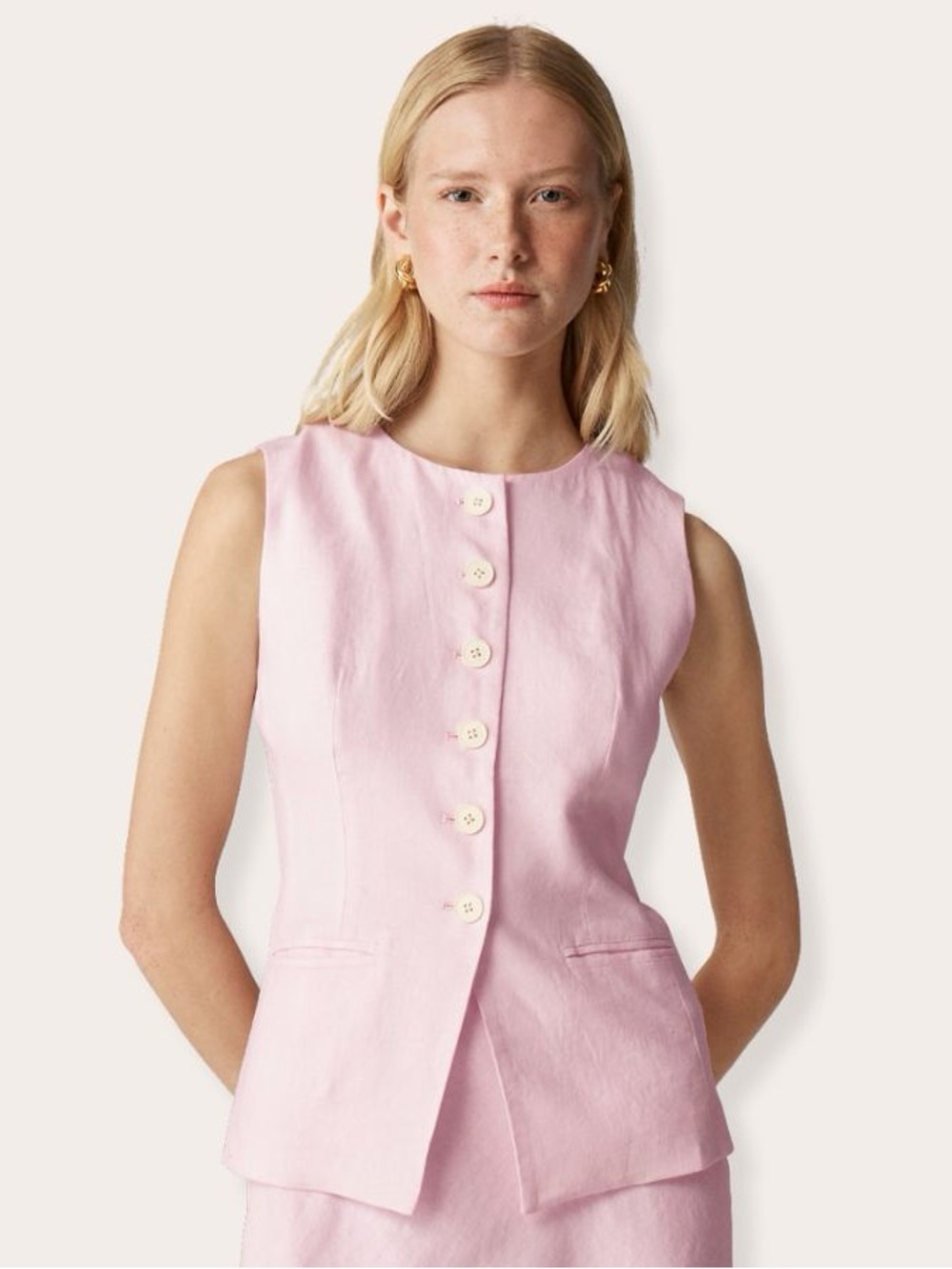 J.Crew linen Button-Front Vest in Light Pink
